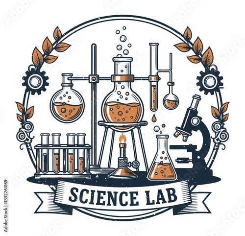Vintage Science Laboratory Badge Vector Design