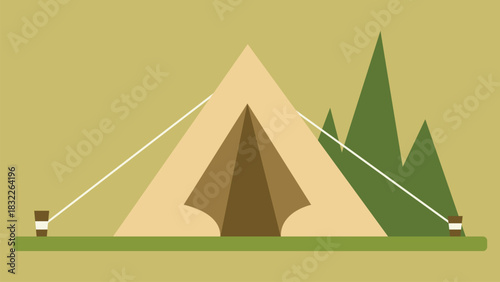 Camping tent vector illustration simple flat design of outdoor shelter isolated on green background