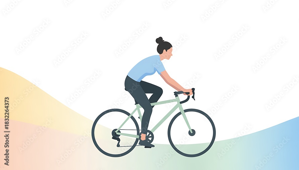 Obraz premium Woman riding a bicycle on a pastel gradient background cycling bike
