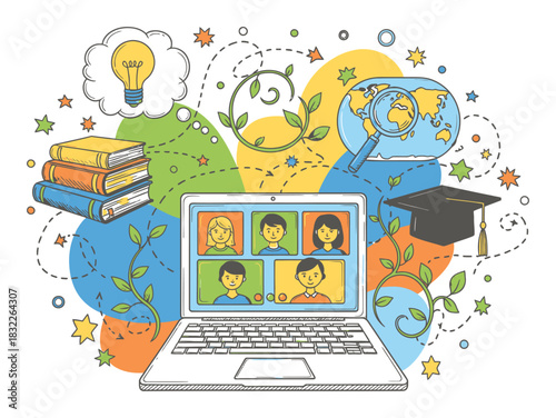 Online Education Elearning Vector Illustration