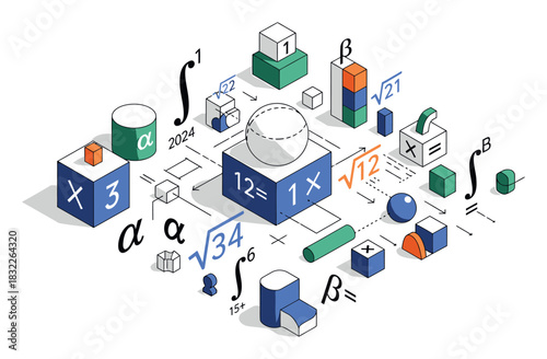 Isometric Mathematics Calculation Vector Illustration - Geometric Precision & Modern Style