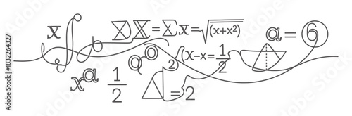 Minimalist Math Calculation Continuous Line Art - Elegant Single Line Drawing on White Background