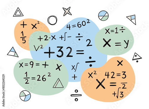 Hand-Drawn Mathematics Illustration with Organic Shapes