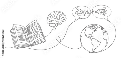 Elegant Language Learning Translation Single Line Art Illustration, Minimalist Concept