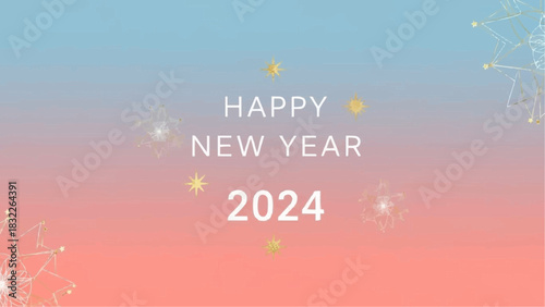 Happy new year greeting card design with snowflakes and stars on a gradient background for the year two thousand twenty four