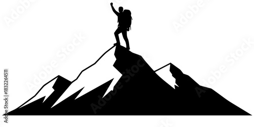 Minimalist Mountain Hiker Silhouette - Adventure Travel Icon