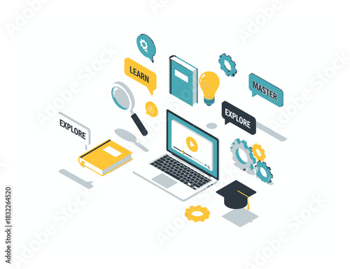 Isometric Vector Illustration: Modern Educational Video Tutorial, Geometric Precision