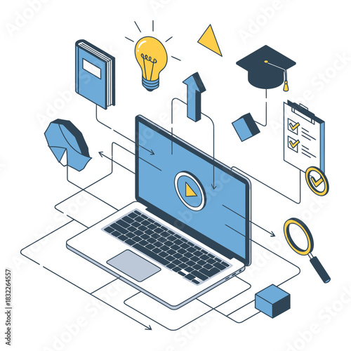 Isometric Vector Illustration: Modern Educational Video Tutorial, Geometric Precision