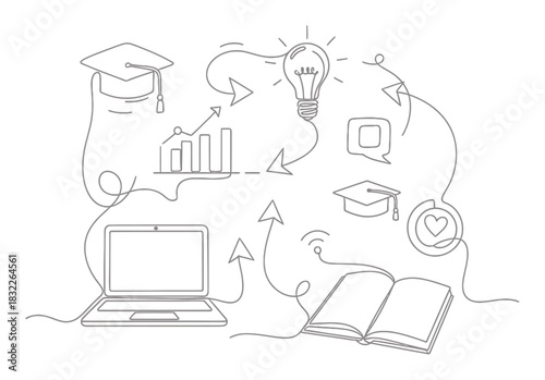 Elegant Single Line Art Illustration for Educational Video Tutorial - Minimalist White Background Design