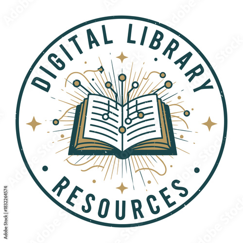 Vintage Digital Library Badge Vector Design