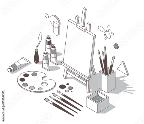 Geometric Abstract Art: Modern Isometric Vector Painting with 3D Precision