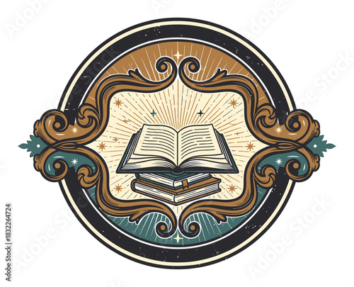 Vintage Book Reading Badge Vector Design