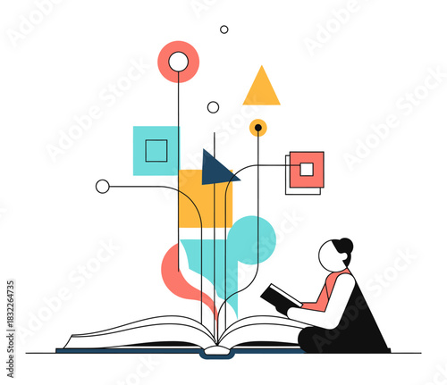 Minimalist Book Reading Knowledge Flat Vector Illustration on White Background