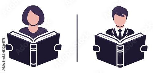 Duotone Book Reading Knowledge Vector Illustration - Modern High Contrast Design