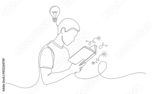 Minimalist Continuous Line Art: Book Reading, Knowledge, Elegant Curves