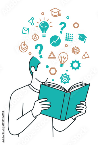 Duotone Vector Illustration of Book Reading Knowledge