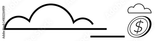 Cloud and dollar coin suggest internet-based financial transactions, savings, or cloud computing economy. Ideal for finance, technology, digital banking, cloud services, cost efficiency, innovation