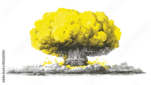 Impressive Drawing of a Nuclear Explosion with Yellow Cloud - Stock Image