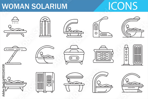 UV tanning and solarium devices outline symbols for spa center illustration