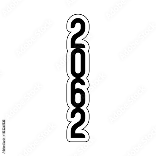 Vertical stacked digits two zero six two in black with a white outline on a white background
