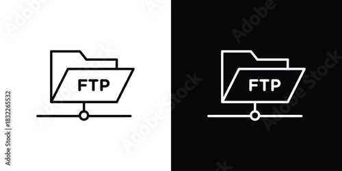 FTP icon line drawing clipart symbol. Vector illustration