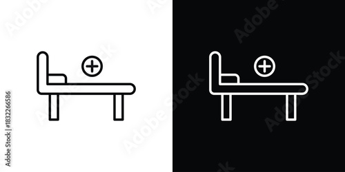Hospital bed icon line drawing clipart symbol. Vector illustration