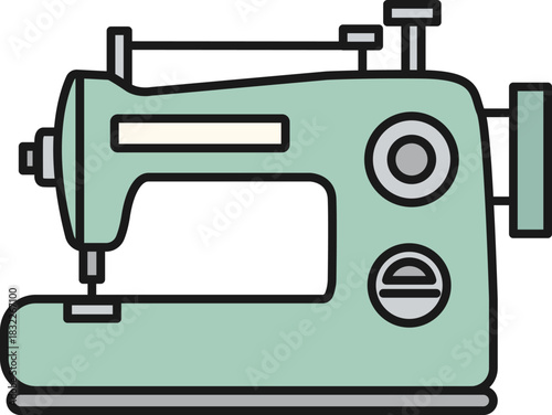 縫製・洋裁用のミントグリーン色のレトロなミシンのイラスト