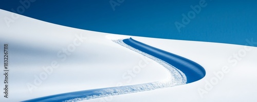 Snowy Blue Curve Abstract Winter Landscape, Minimalism , Nature