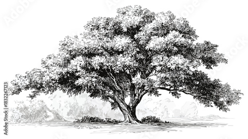 Beautiful Tree Drawing with Center Tree Vector Illustration