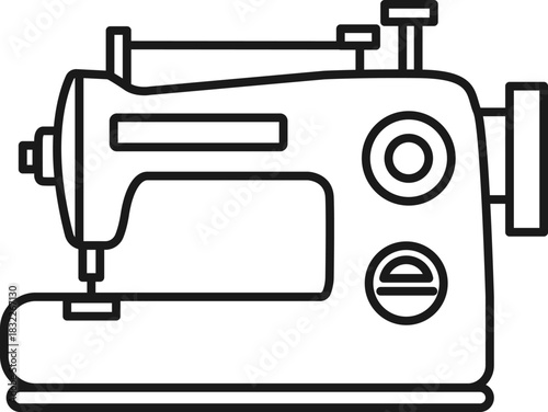 黒色の線画で描かれたレトロなデザインの家庭用ミシンアイコン素材