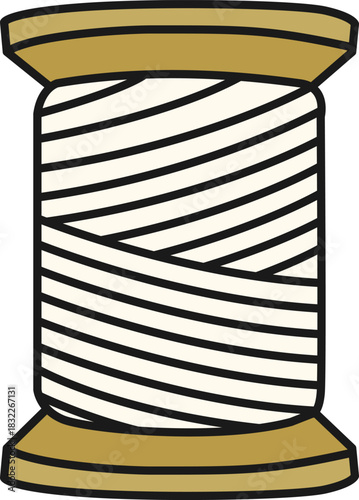 裁縫・手芸用の木製のボビンと生成り色の糸巻きイラスト