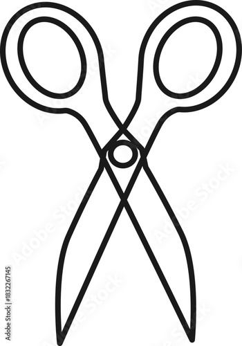 黒色の線画で描かれたシンプルな洋裁用の大きな裁ちばさみアイコン素材