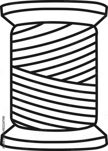 黒色の線画で描かれたシンプルな縦型の糸巻きアイコン素材