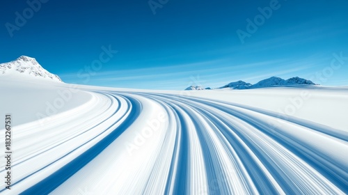 Snowy Mountain Trail under a Clear Blue Sky, Winter , Landscape