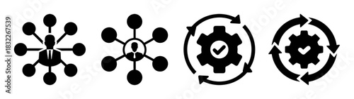 Process automation workflow management system integration with gear and checkmark icons vector