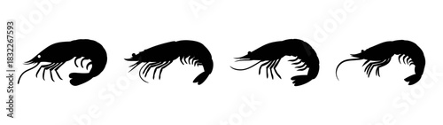 Black shrimp silhouette vector illustration seafood animal aquatic crustacean prawn graphic design