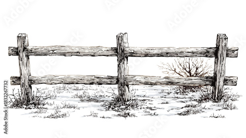 Detailed Wooden Fence Drawing, Vector Illustration for Graphic Design Projects