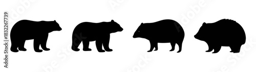 Silhouette art of four collared peccaries standing together wildlife illustration vector image design