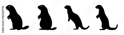Silhouette weasels standing illustration, black animal shapes, wildlife vector art, mammal design