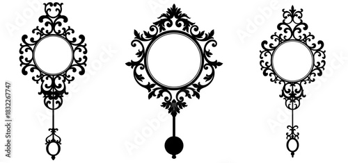 Vintage Clock Face Frames Set – Antique Ornamental Pendulum Clock Borders, Victorian Baroque Rococo Decorative Silhouettes