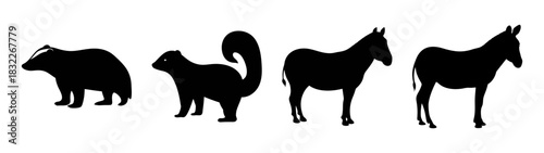 Silhouette animals vector illustration badger squirrel horse wildlife fauna mammal design graphic art print