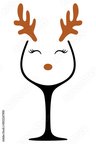 Reindeer Wine Glass — Christmas Holiday Cocktail Glass with Antlers and Cute Face