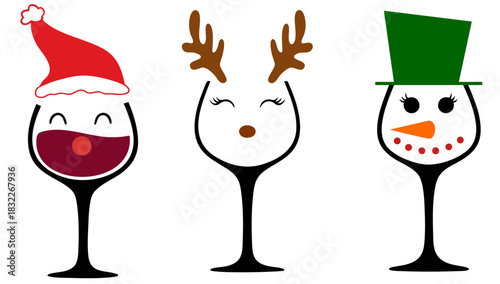 Christmas Wine Glass Characters Bundle — Santa, Reindeer and Snowman Holiday Drink Decor Set