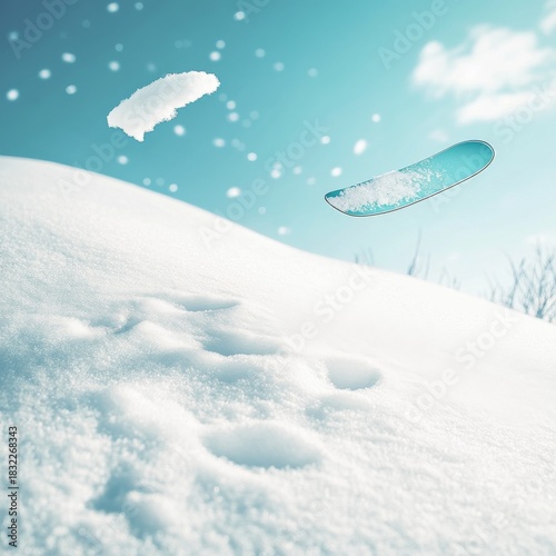 Teal Snowboard Jump Winter Sports Scene, snow , sky