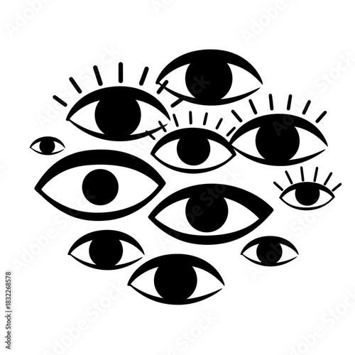 Black and white eye pattern design vector graphic illustration for print and background aesthetic art