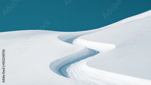 Winding Snow Track Blue Sky, Winter Landscape, snow ,tracks