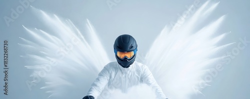 Winged Rider Person in Helmet with Water Wings, Abstract, Futuristic