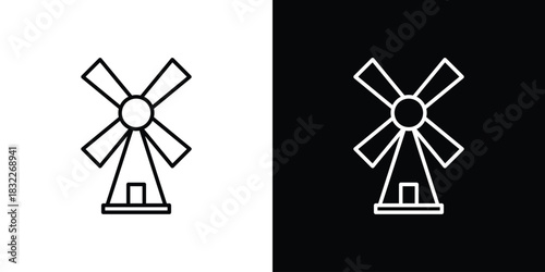 Mill icon line drawing clipart symbol. Vector illustration