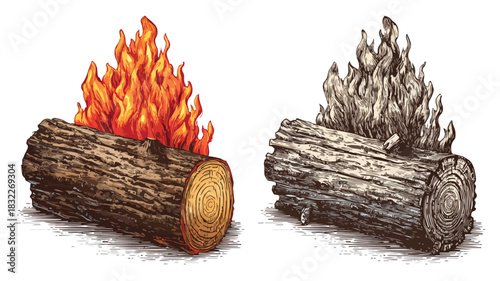 Burning log with another log in middle vector illustration