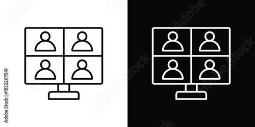 Online meeting icon line drawing clipart symbol. Vector illustration